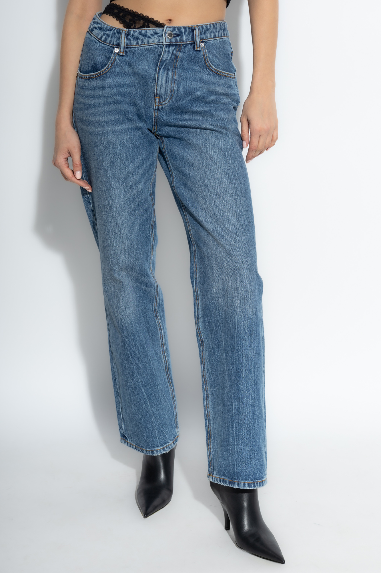 デニム・ジーパン ALEXANDER WANG Women Denim Pants 4DC1254612 473 BLUE Pre-Styled Denim Jeans with Asymmetrical Lace Waistband in